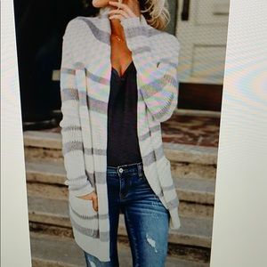 VICI pocketed striped cardigan